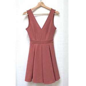 IRIS Mini Dress Pleated Pink Bow V Neck